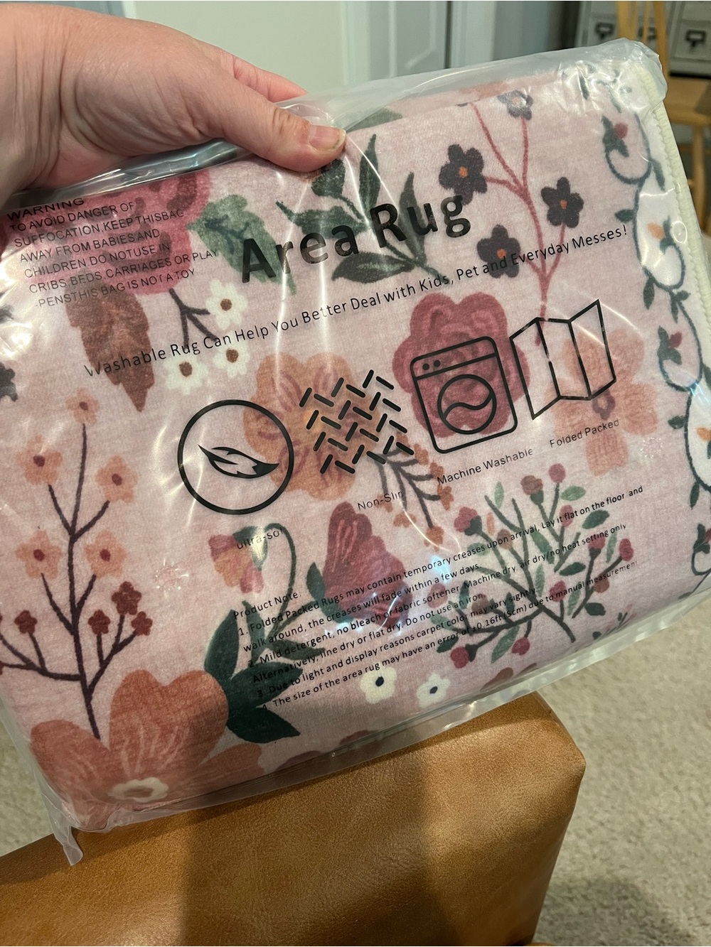 Floral Pink Area Rug - Machine Washable New in packaging